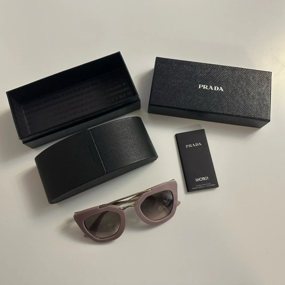 Prada Cinema Iconic Cat Eye Sunglasses 09Q Opal Pink Gold Aviator Gradient - Picture 2 of 14